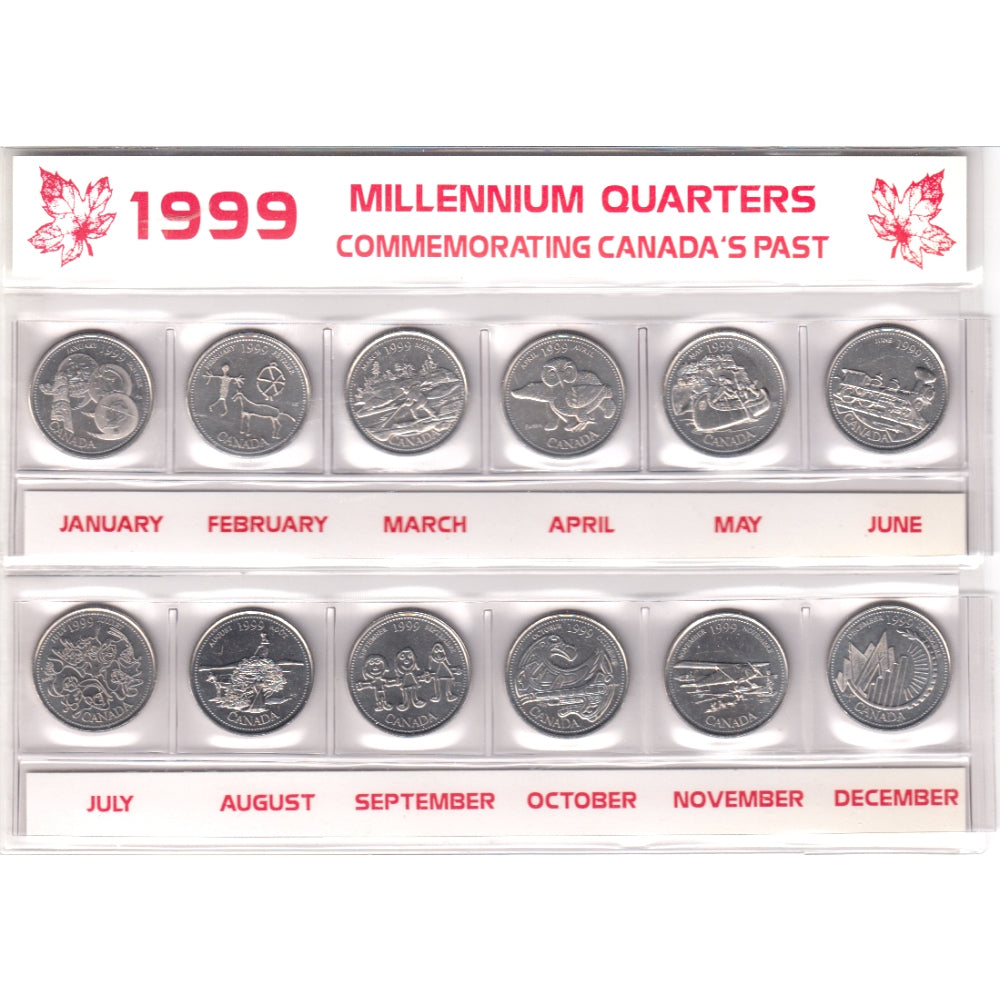 1999 Millennium 25ct Canada 12-coin set in sleeve (coins lightly toned)