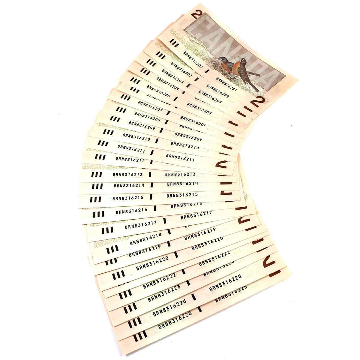 Lot of 25x Sequential 1986 Canada $2 Notes, Thiessen-Crow, 25Pcs
