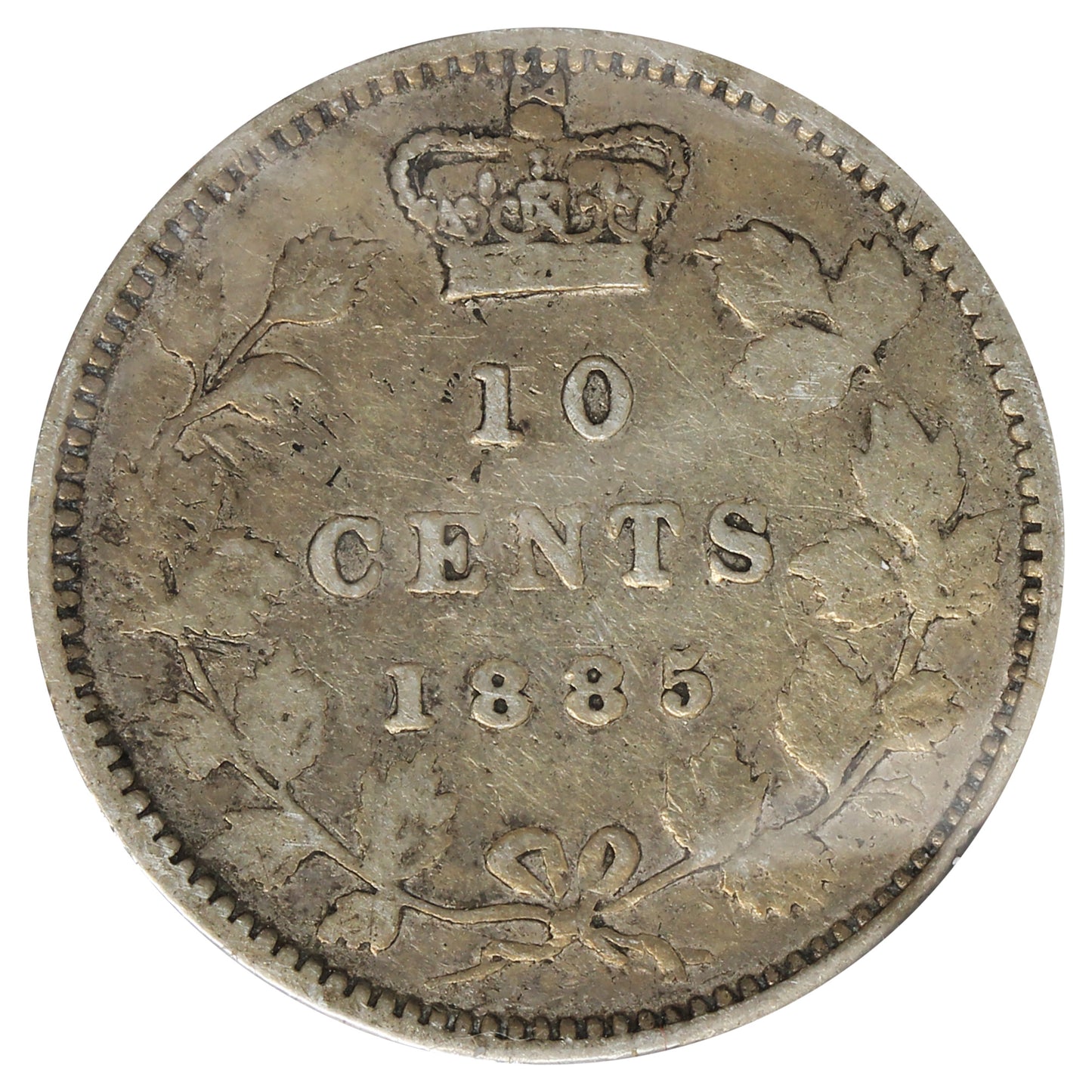 1885 Obv. 5 Canada 10-cents F-VF (F-15) Bent