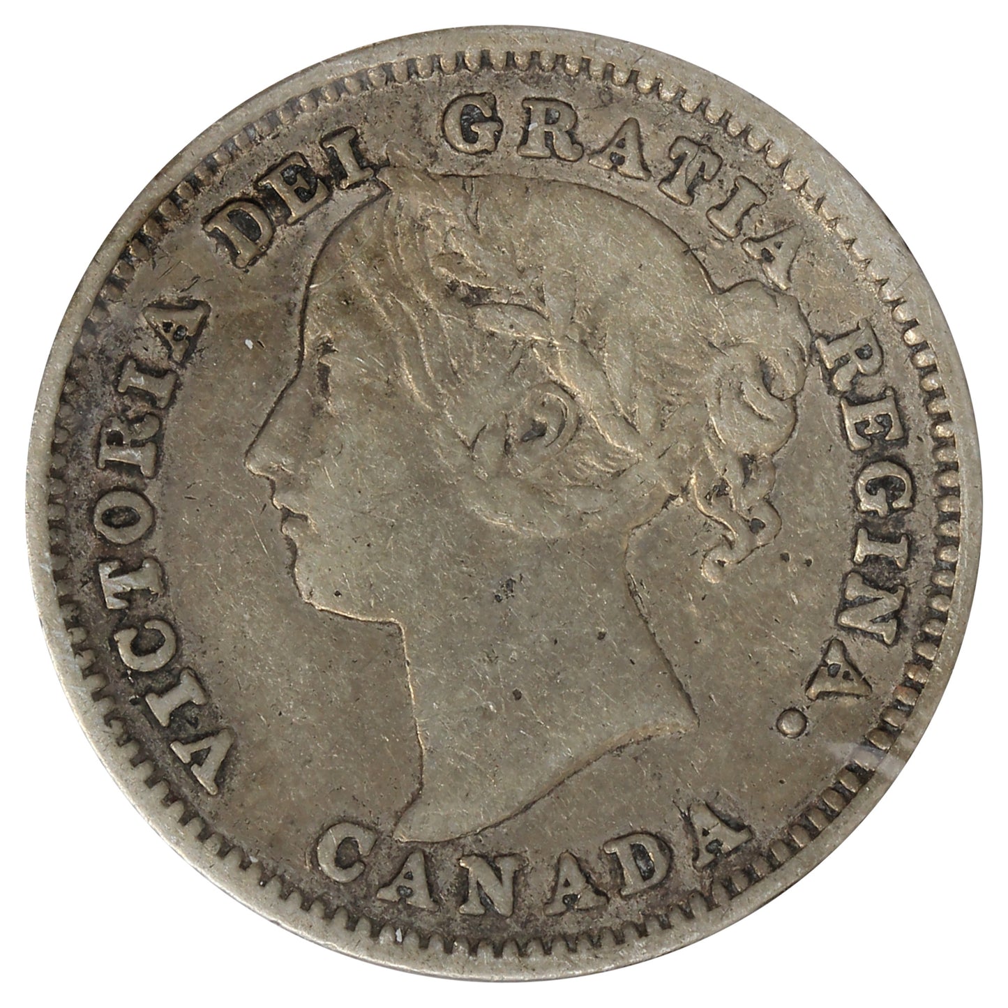 1885 Obv. 5 Canada 10-cents F-VF (F-15) Bent