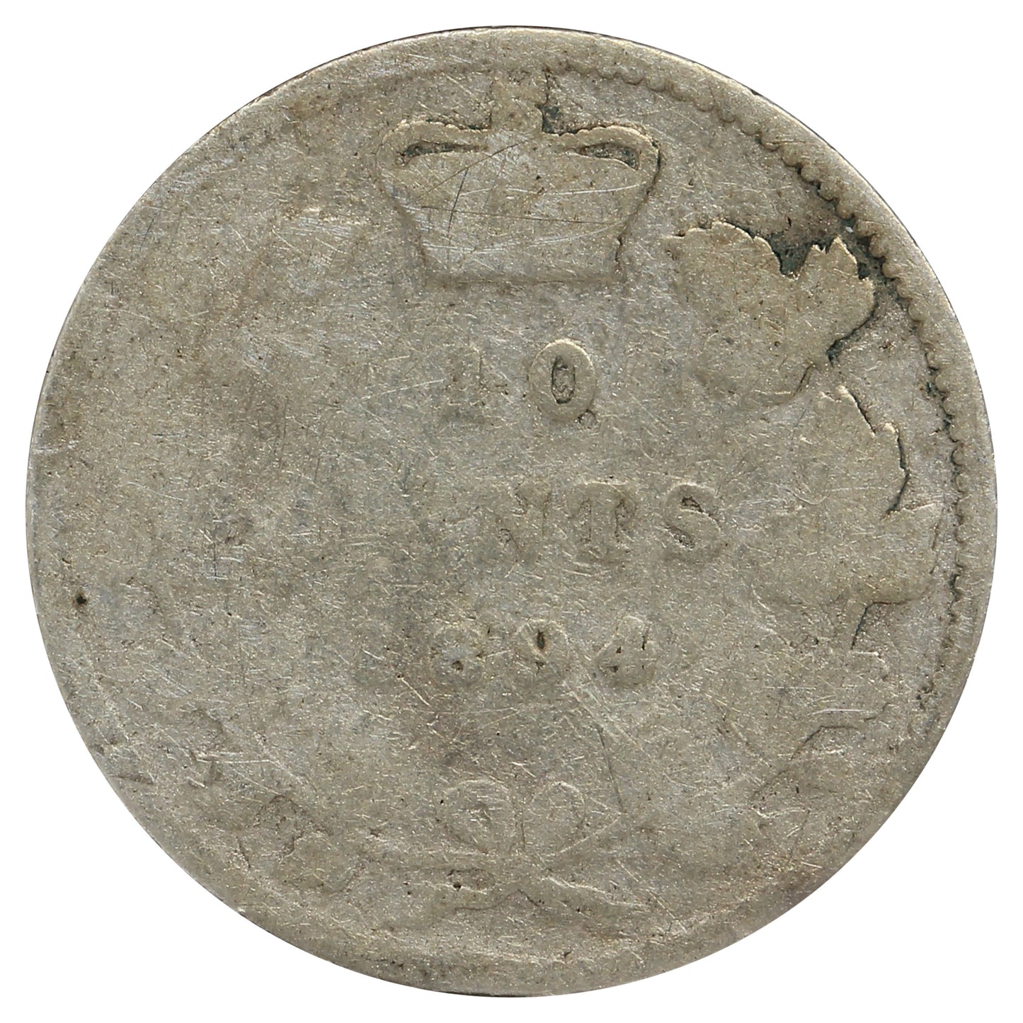 1894 Obv. 5 Canada 10-cents About Good (AG-3) Scratched