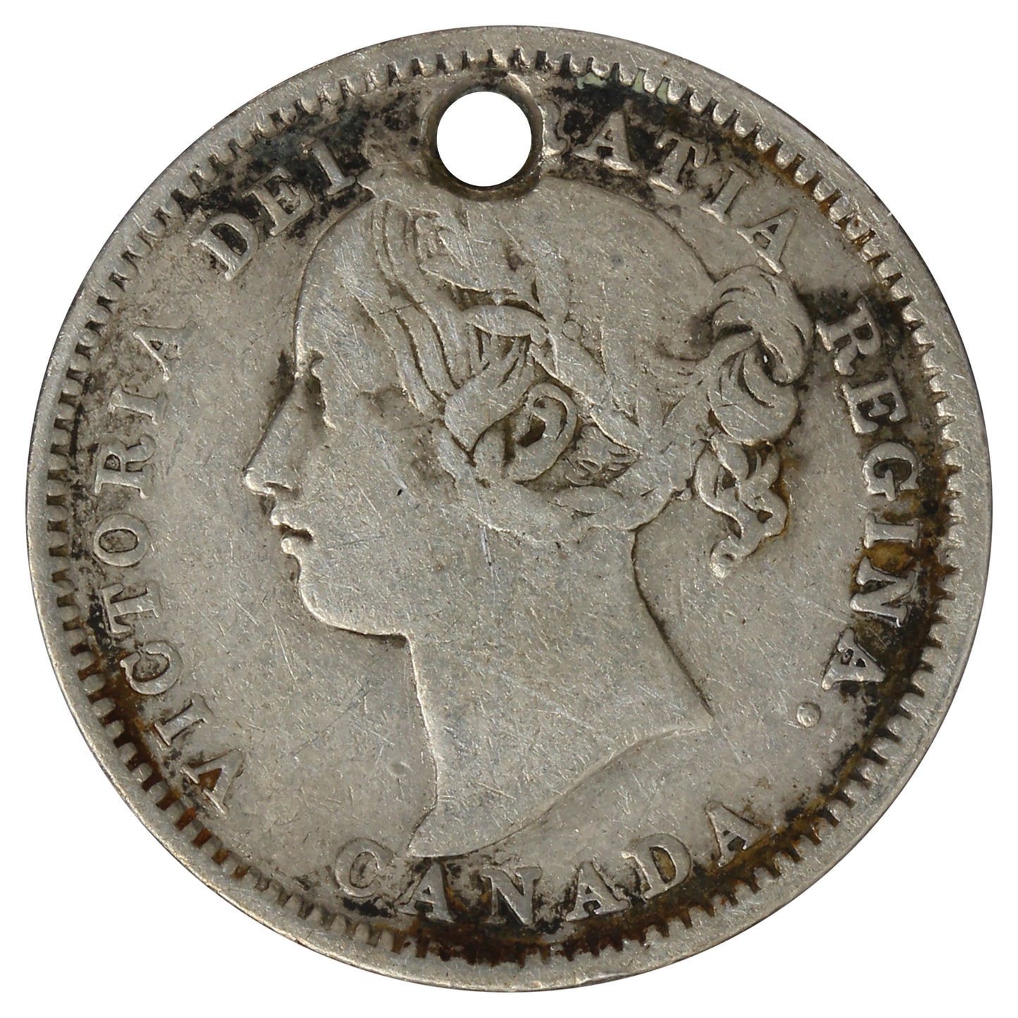 1894 Obv. 6 Canada 10-cents Fine (F-12) Holed
