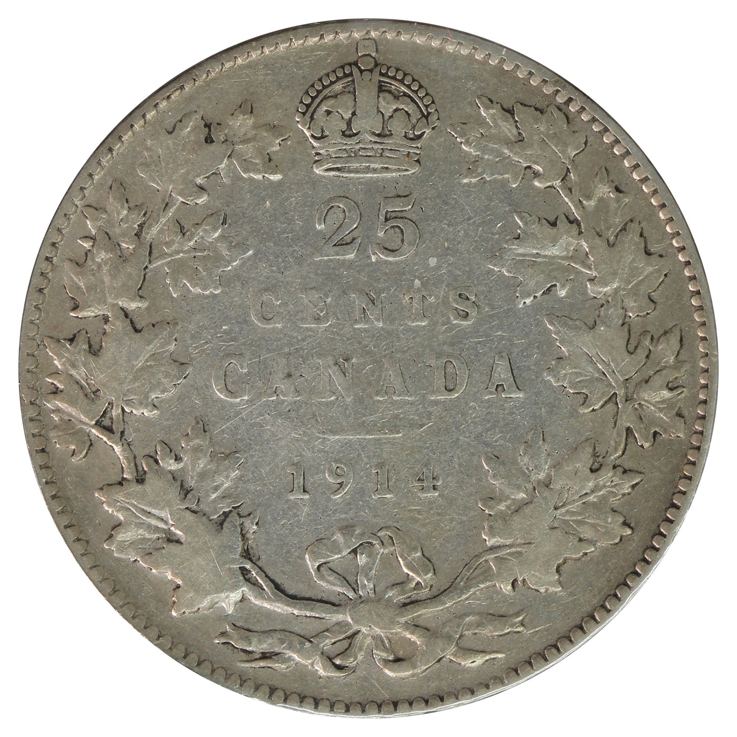 1914 Canada 25-cents F-VF (F-15) Scratched