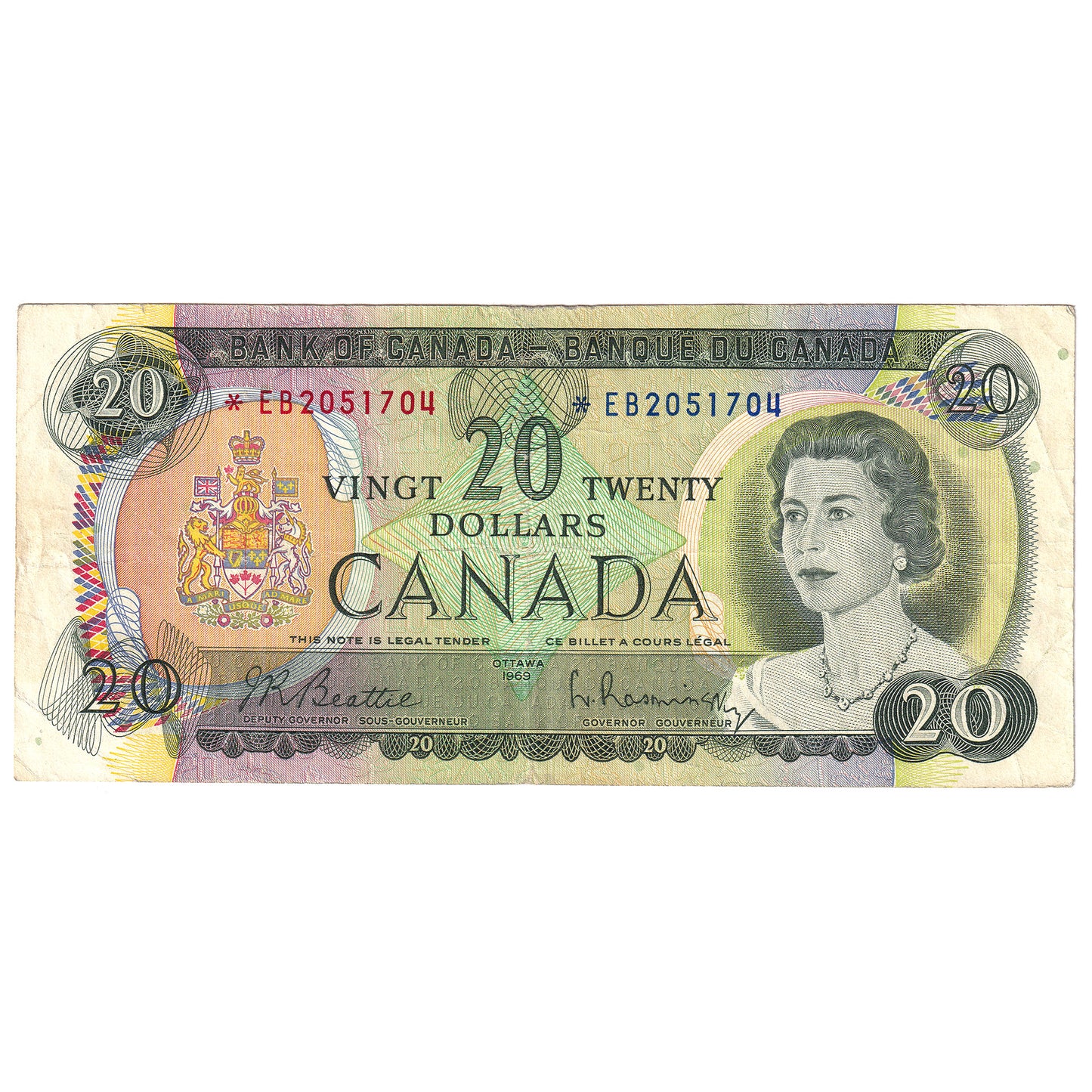 BC-50aA 1969 Canada $20 Beattie-Rasminsky, Replacement, *EB, VF