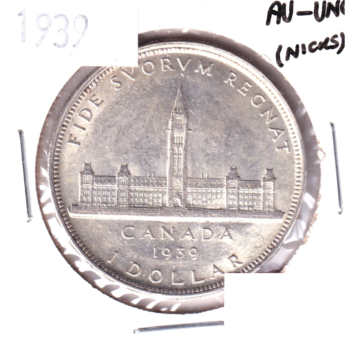 1939 Canada Dollar AU-UNC (AU-55) Scratched, cleaned, or impaired