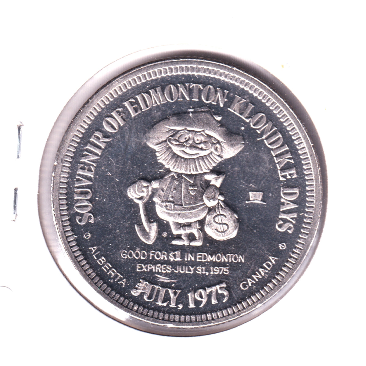 1975 Edmonton Klondike Days Trade Dollar Token: End of the Steel - Strathcona RR Depot