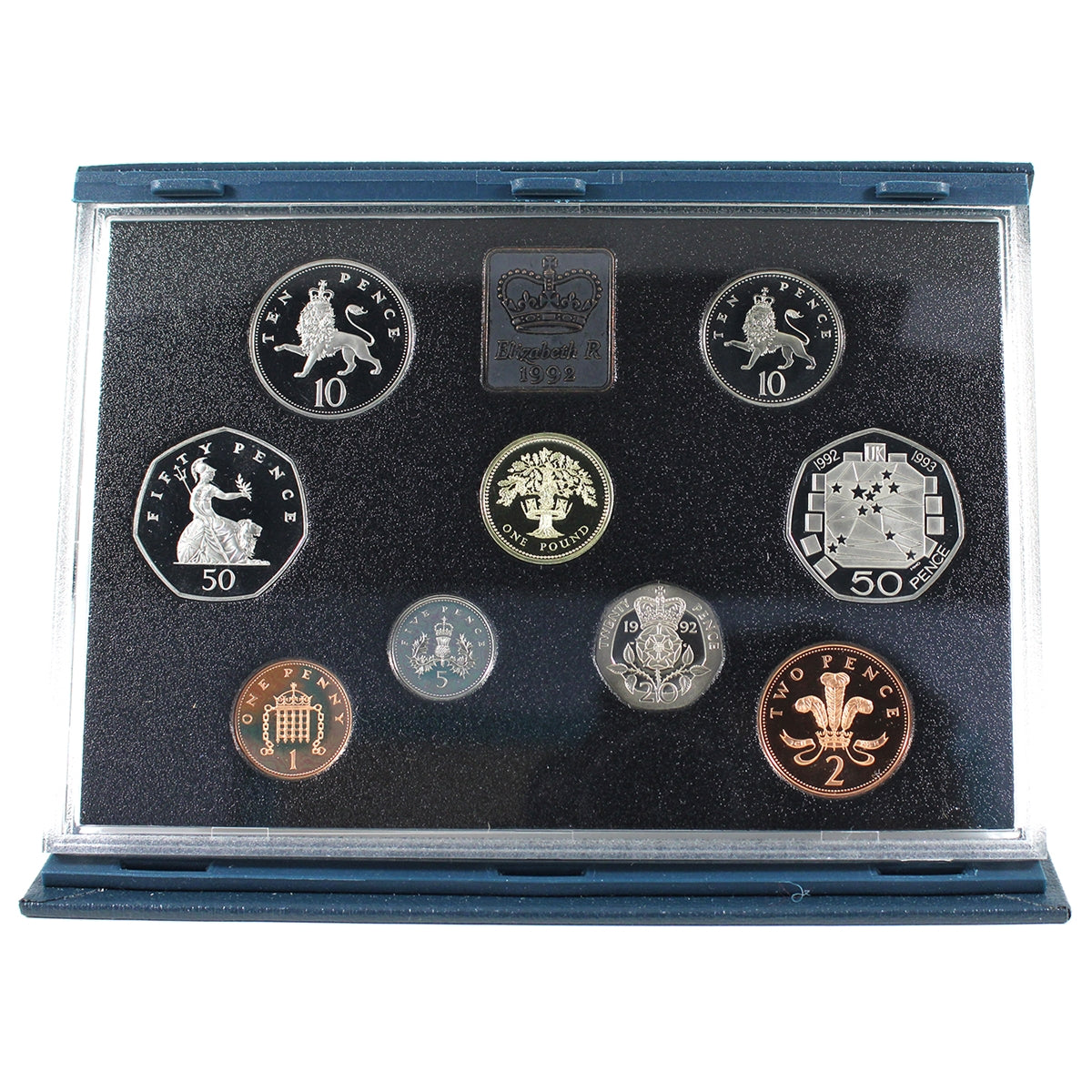 1992 Great Britain 9-coin Proof Set in Case with CoA (Medallion toned)
