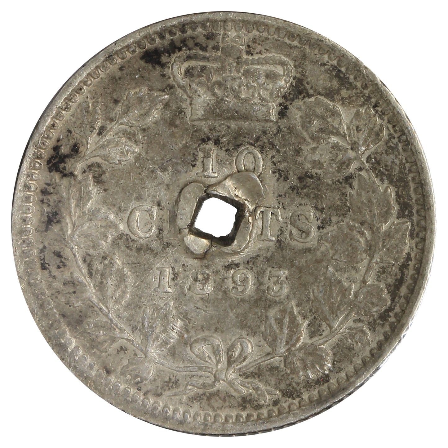 1893 Flat Top 3 Obv. 5 Canada 10-cents VF-EF (VF-30) Hole