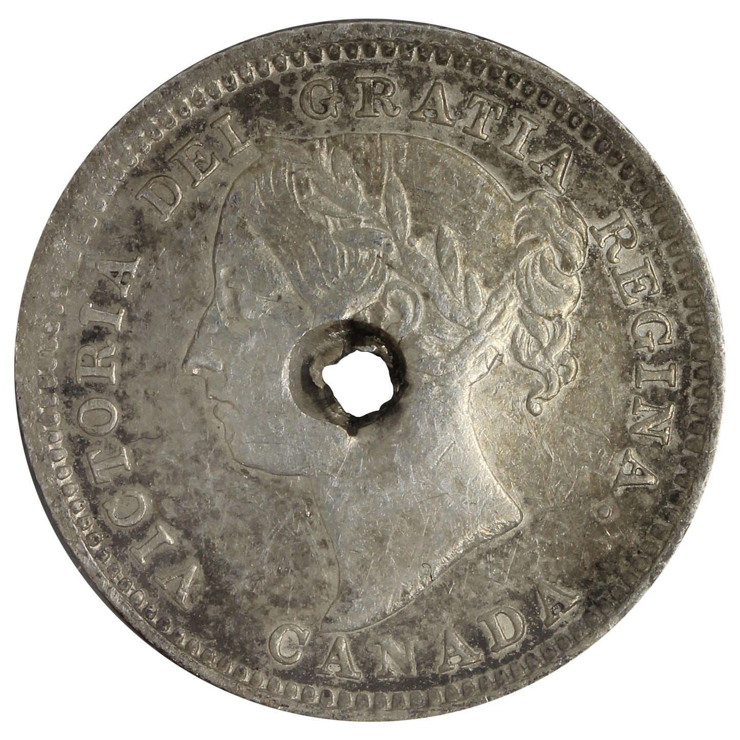 1893 Flat Top 3 Obv. 5 Canada 10-cents VF-EF (VF-30) Hole
