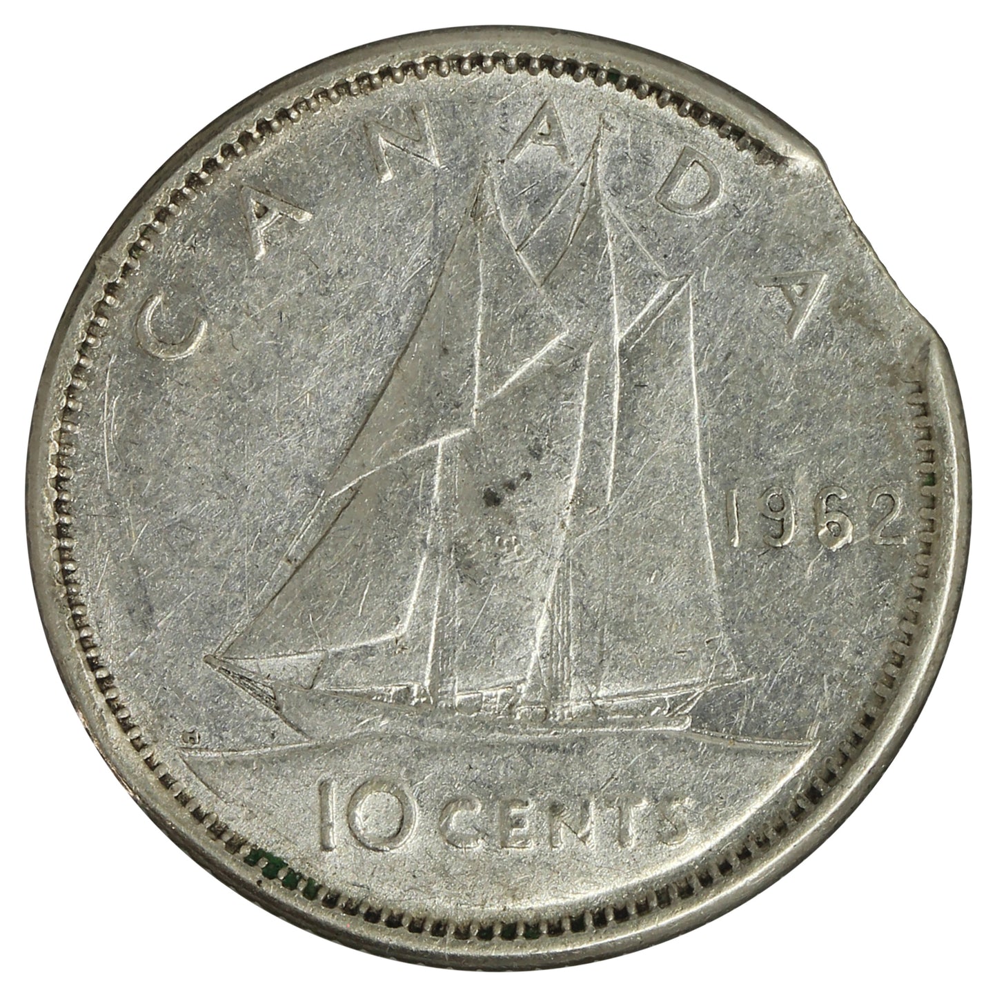 ERROR 1962 Canada 10-cents Clipped Planchet
