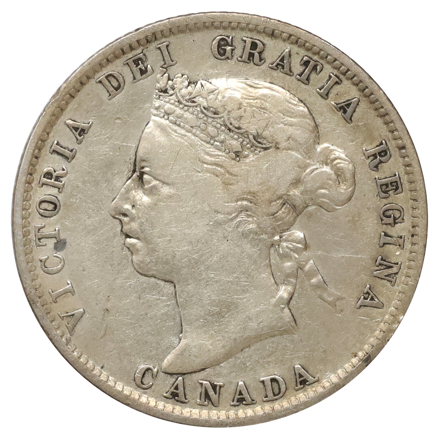 1886 6/7 Obv. 5 LBE Canada 25-cents F-VF (F15) Scratched, marks, or impaired