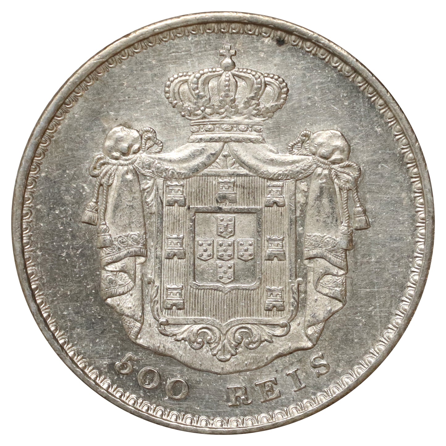 Portugal 1847 Maria II 500 Reis AU-UNC (AU55) Scratched, marks, or impaired