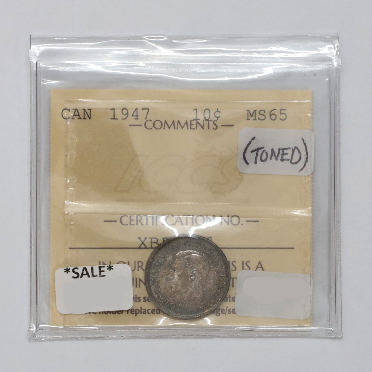 1947 Canada 10-cents ICCS Certified MS65 (Toned)