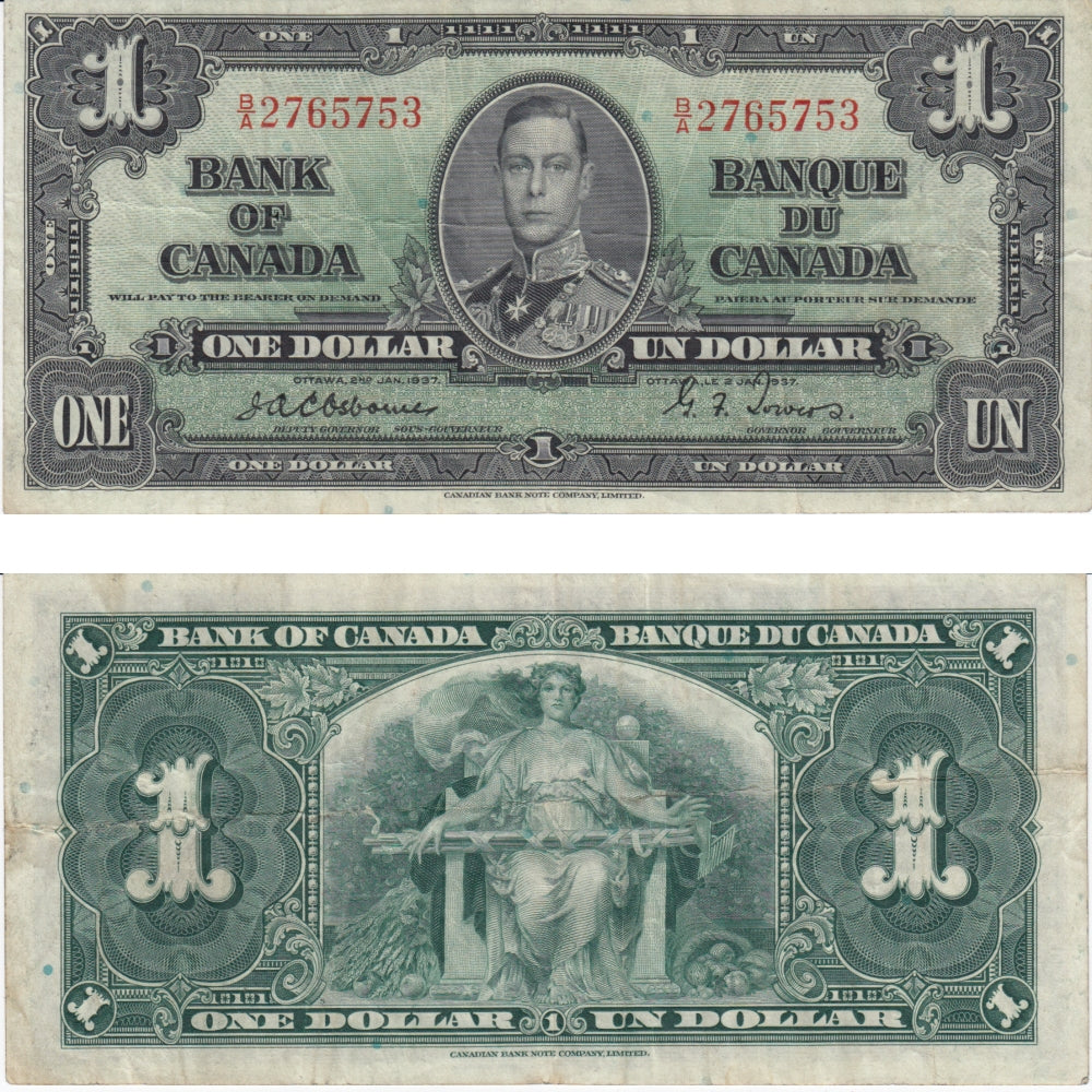 BC-21a 1937 Canada $1 Osborne-Towers, B/A, Very Fine (VF20)
