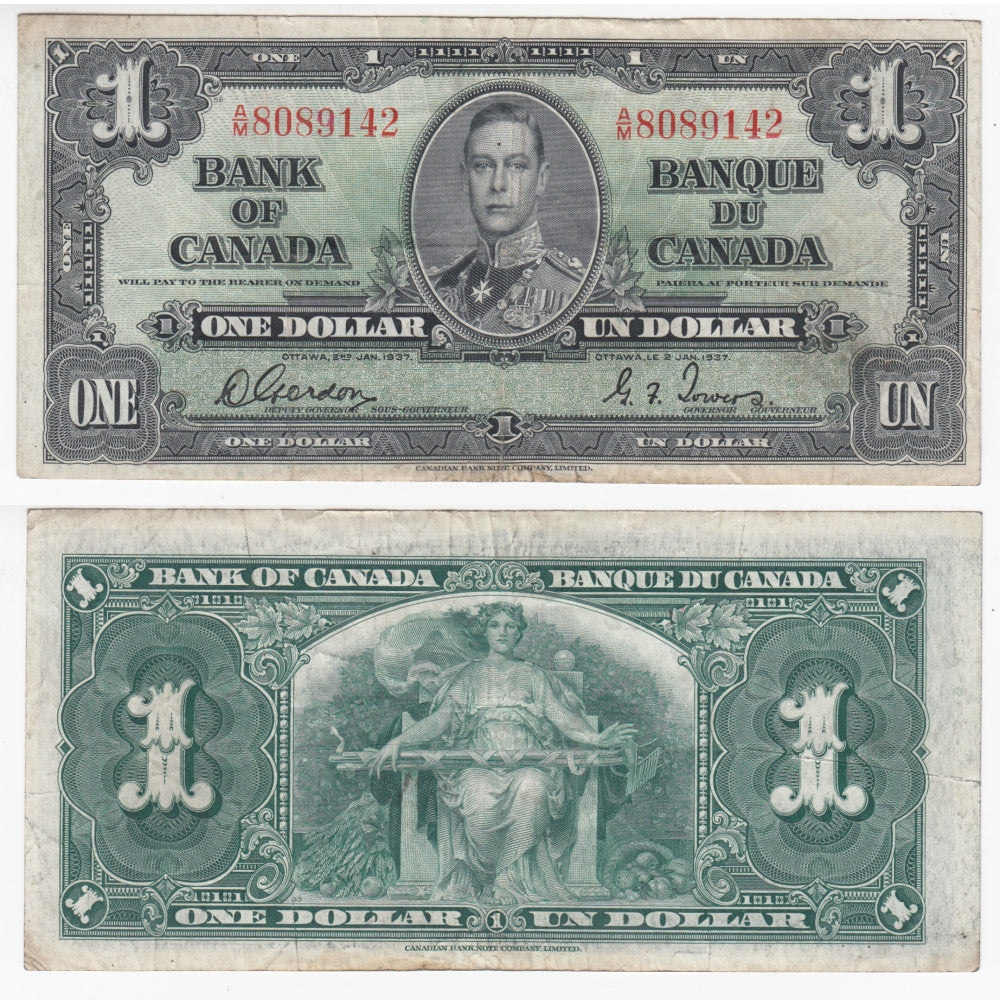 BC-21c 1937 Canada $1 Gordon-Towers, A/M, VF-EF (VF30)