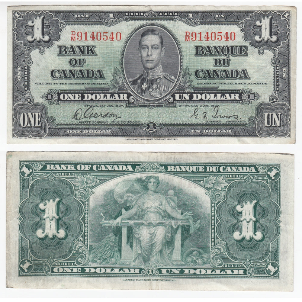 BC-21c 1937 Canada $1 Gordon-Towers, D/M, VF-EF (VF30)