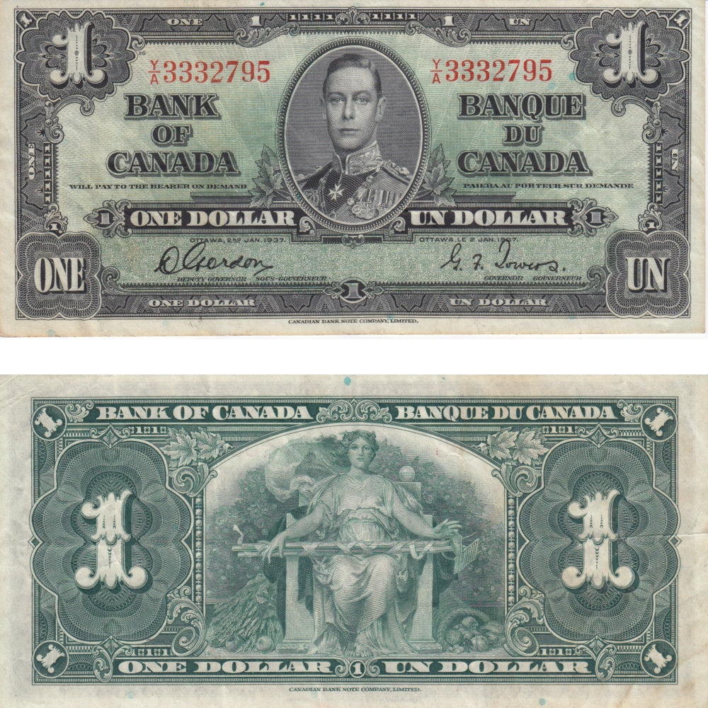 BC-21c 1937 Canada $1 Gordon-Towers, Y/A, VF