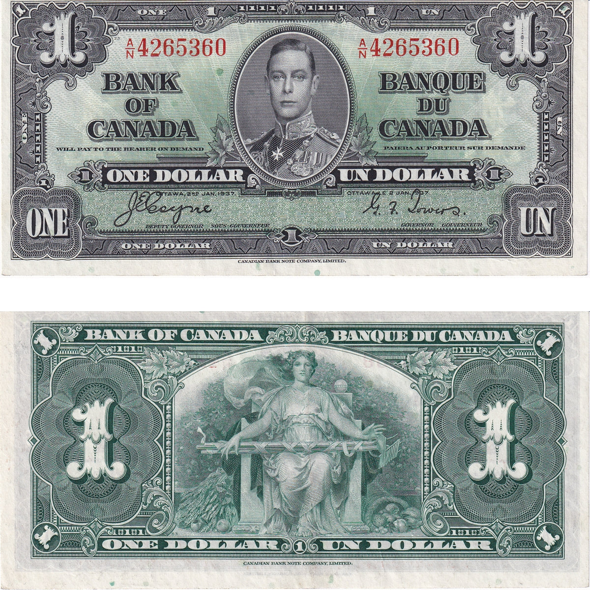 BC-21d 1937 Canada $1 Coyne-Towers, A/N, EF-AU (EF45)