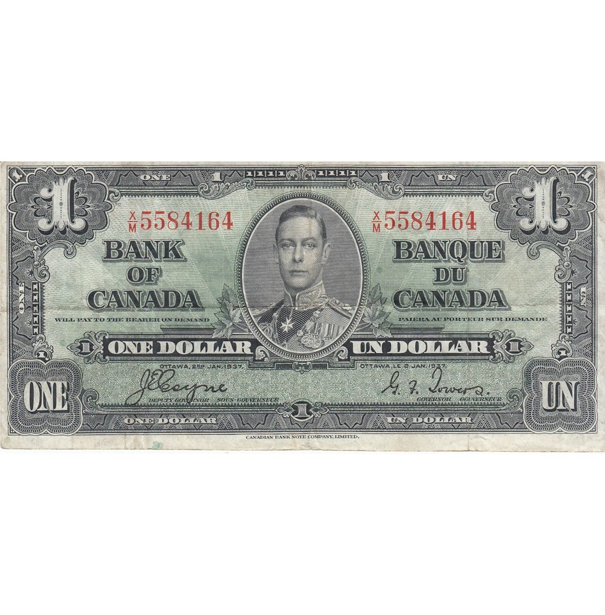 BC-21d 1937 Canada $1 Coyne-Towers, X/M, F