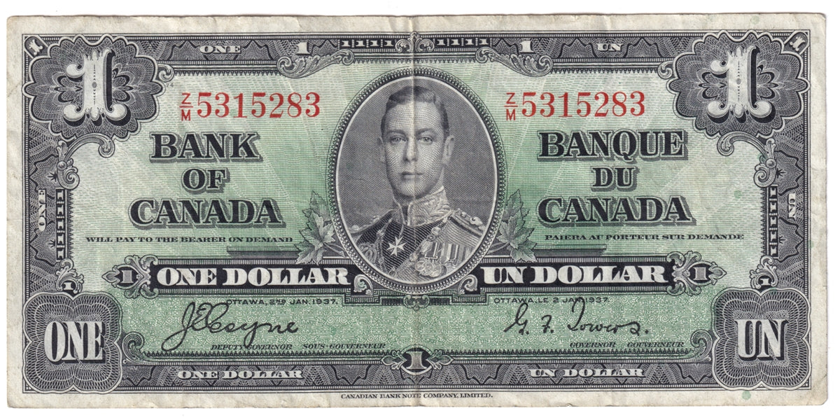 BC-21d 1937 Canada $1 Coyne-Towers, Z/M, F-VF