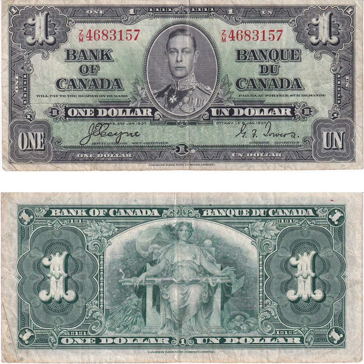 BC-21d 1937 Canada $1 Coyne-Towers, Z/M, VF