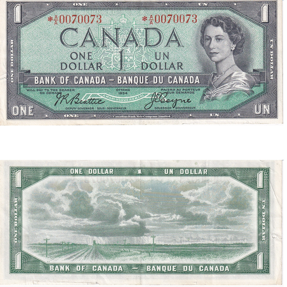 BC-37aA 1954 Canada $1 Beattie-Coyne, *A/A, Extra Fine (EF40)
