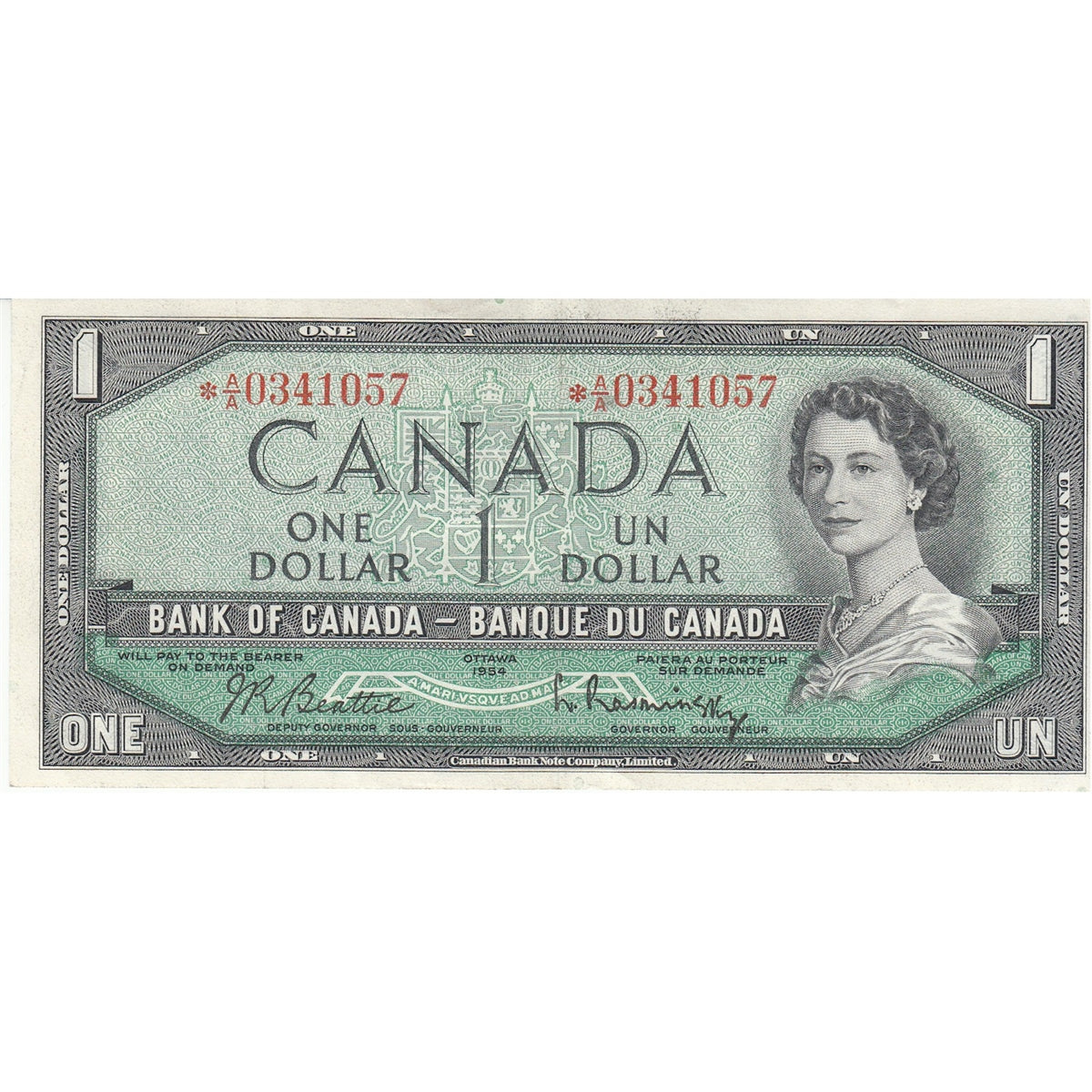 BC-37bA 1954 Canada $1 Beattie-Rasminsky, *A/A, VF-EF