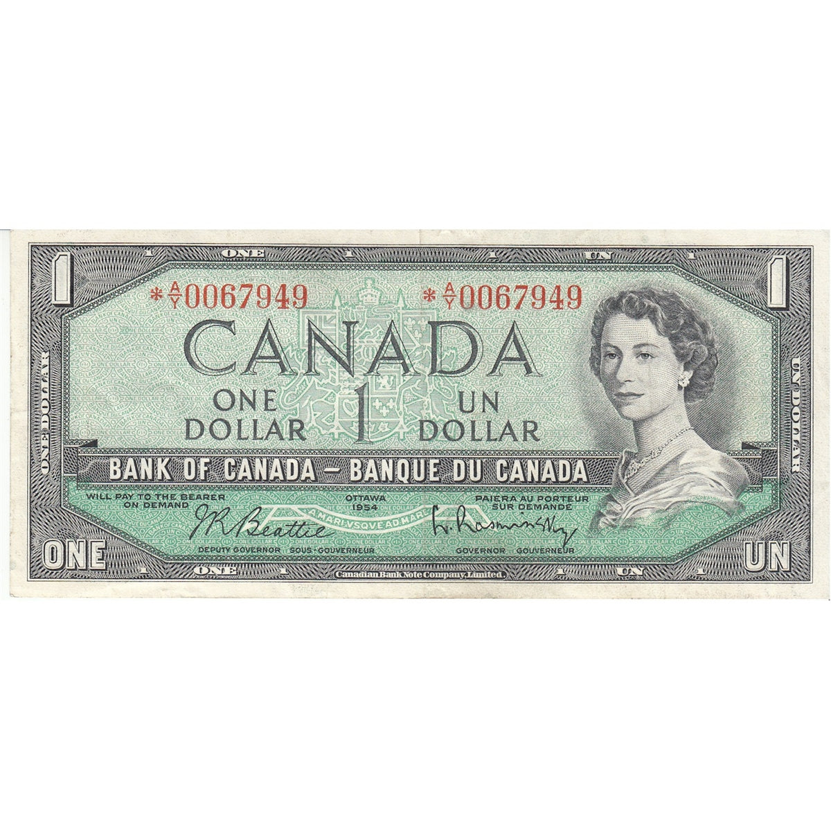 BC-37bA 1954 Canada $1 Beattie-Rasminsky, *A/Y, VF