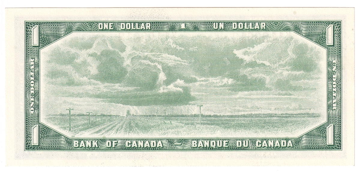 BC-37b-i 1954 Canada $1 Beattie-Rasminsky, V/Z, Uncirculated (MS60)