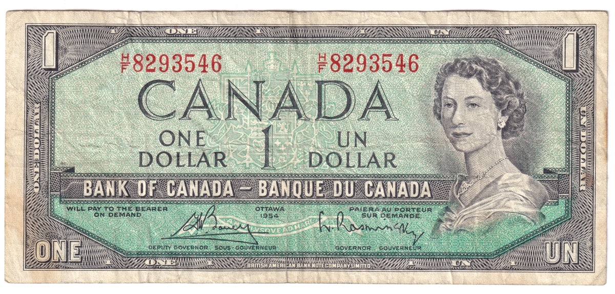 BC-37c 1954 Canada $1 Bouey-Rasminsky, H/F, Circ