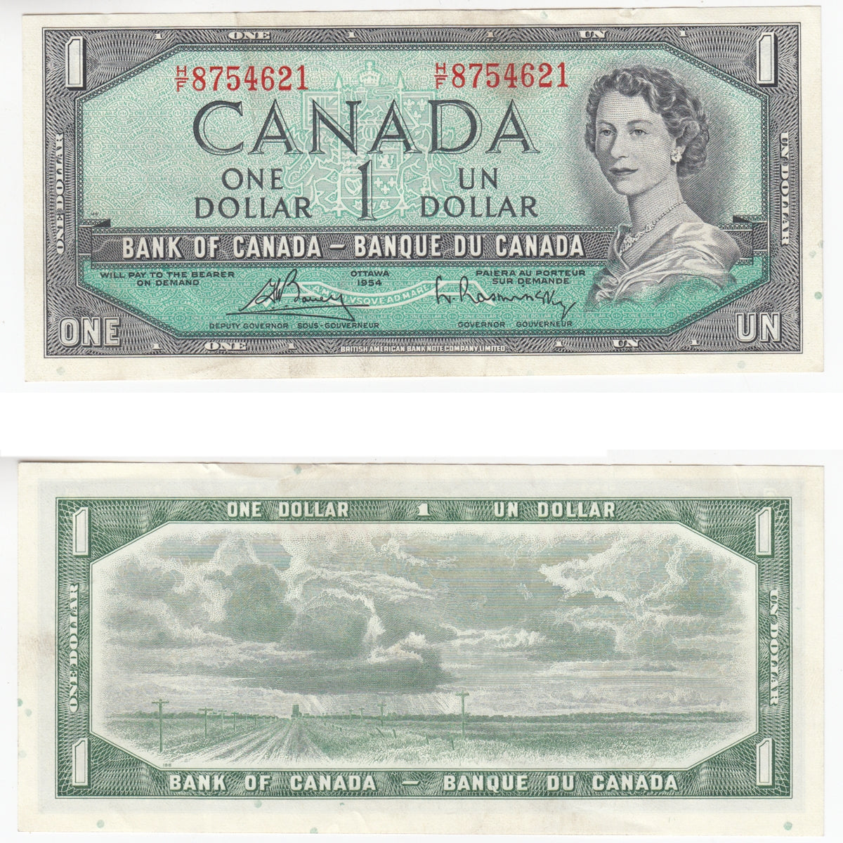 BC-37c 1954 Canada $1 Bouey-Rasminsky, H/F, EF