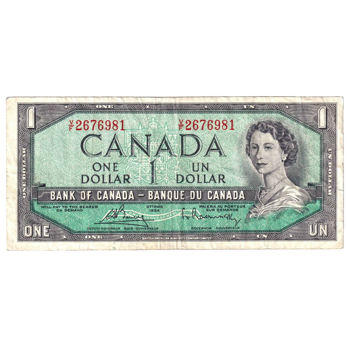 BC-37c 1954 Canada $1 Bouey-Rasminsky, V/F, Circ