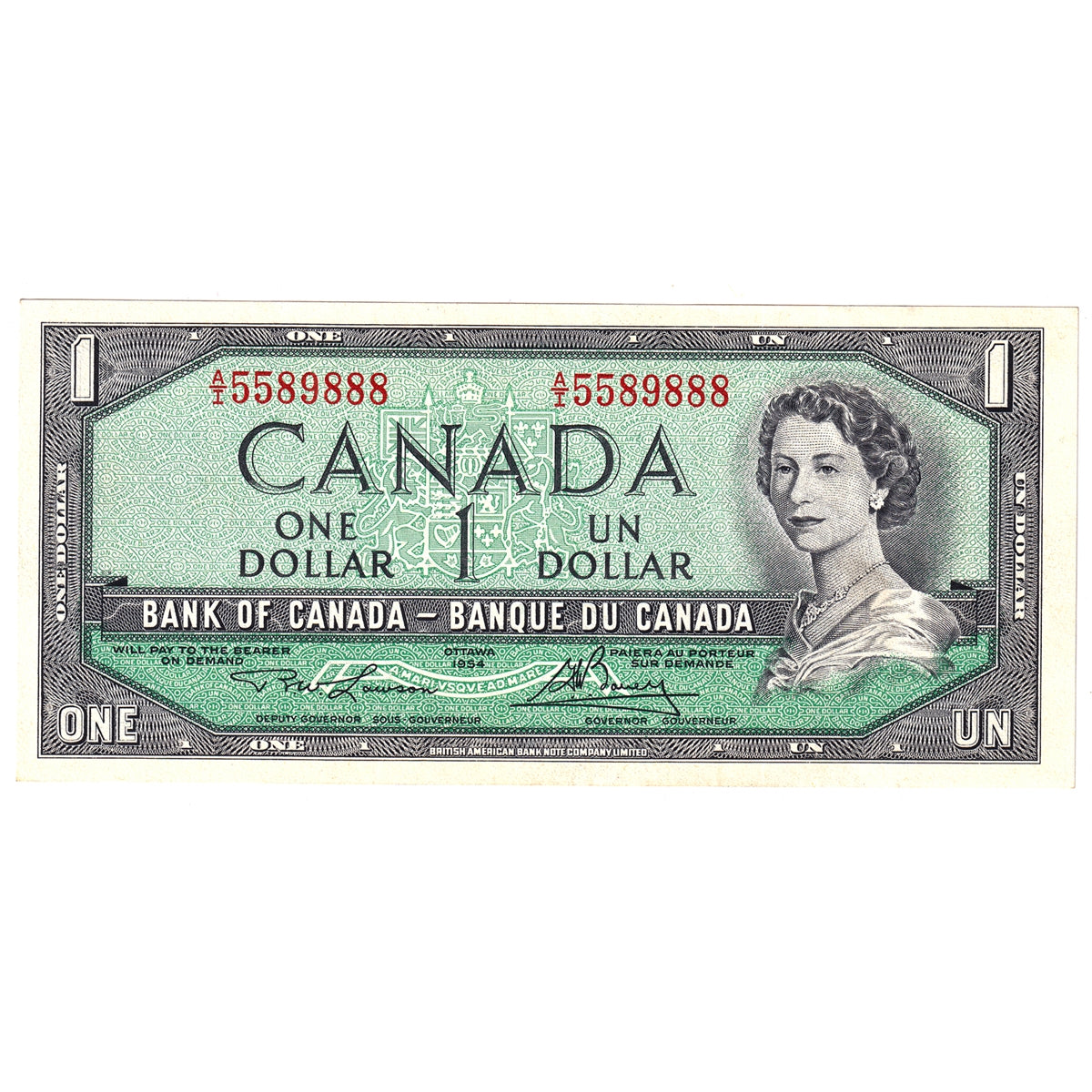 BC-37d 1954 Canada $1 Lawson-Bouey, A/I, AU-UNC