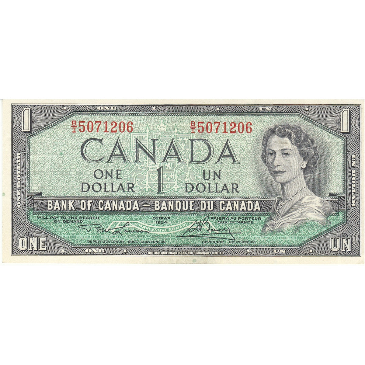 BC-37d 1954 Canada $1 Lawson-Bouey, B/I, AU-UNC