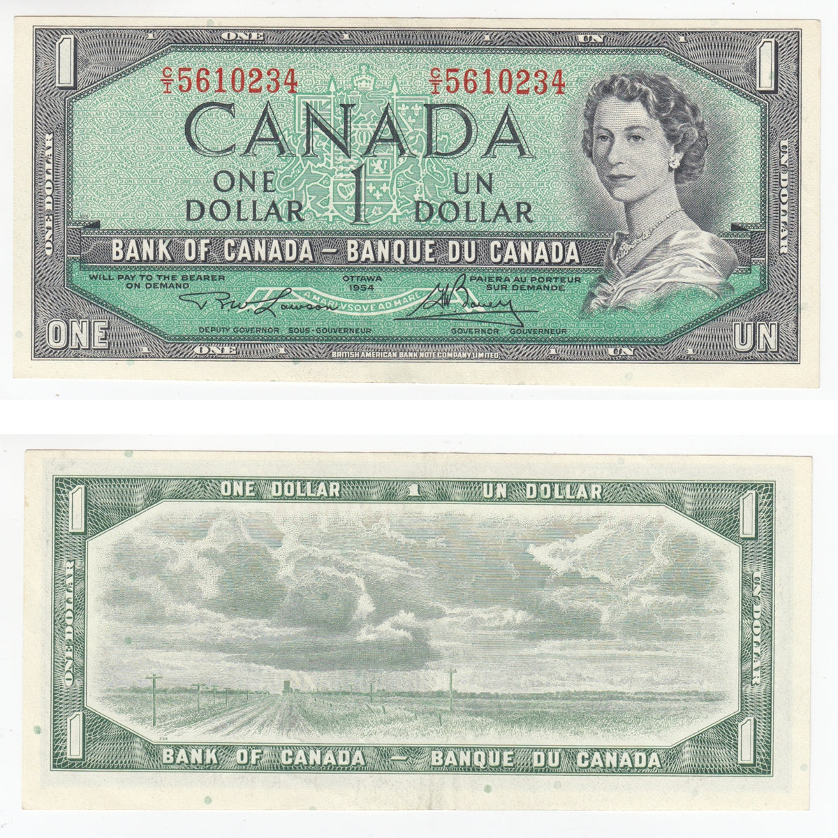 BC-37d 1954 Canada $1 Lawson-Bouey, C/I, Almost Uncirculated (AU50)