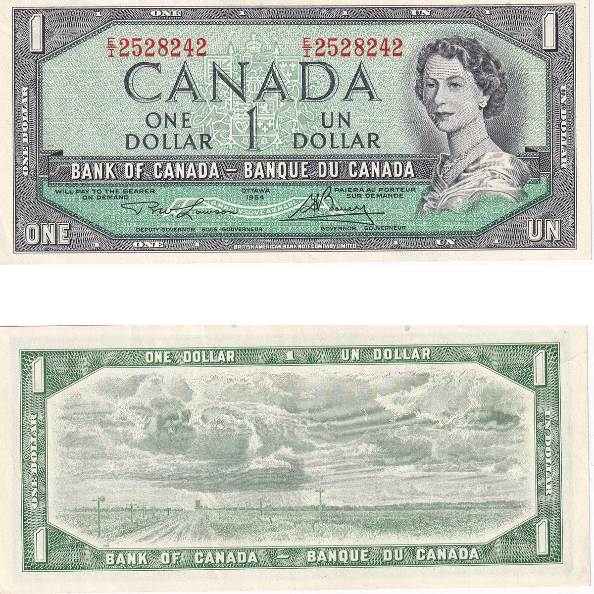 BC-37d 1954 Canada $1 Lawson-Bouey, E/I, AU