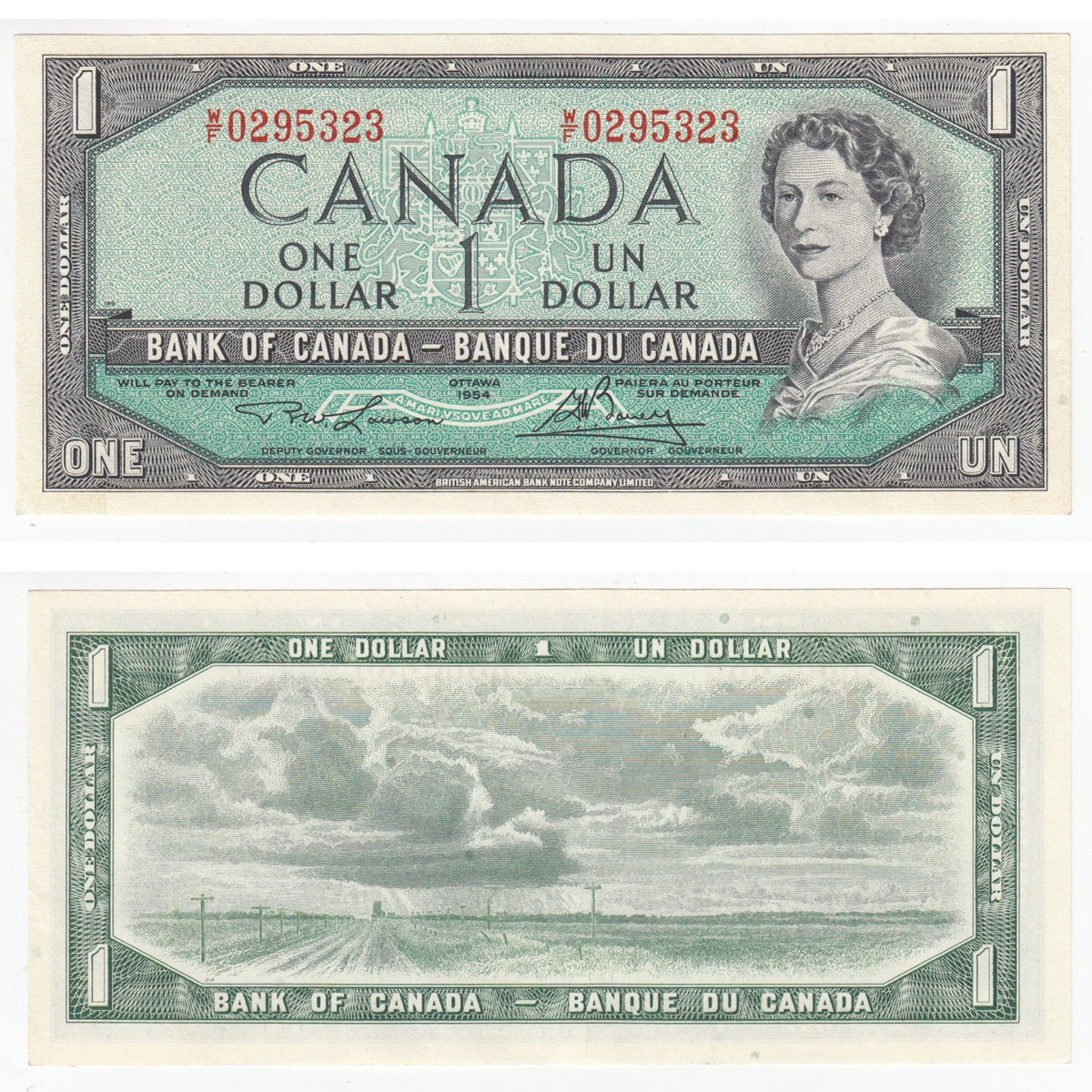 BC-37d 1954 Canada $1 Lawson-Bouey, W/F, Almost Uncirculated (AU50)