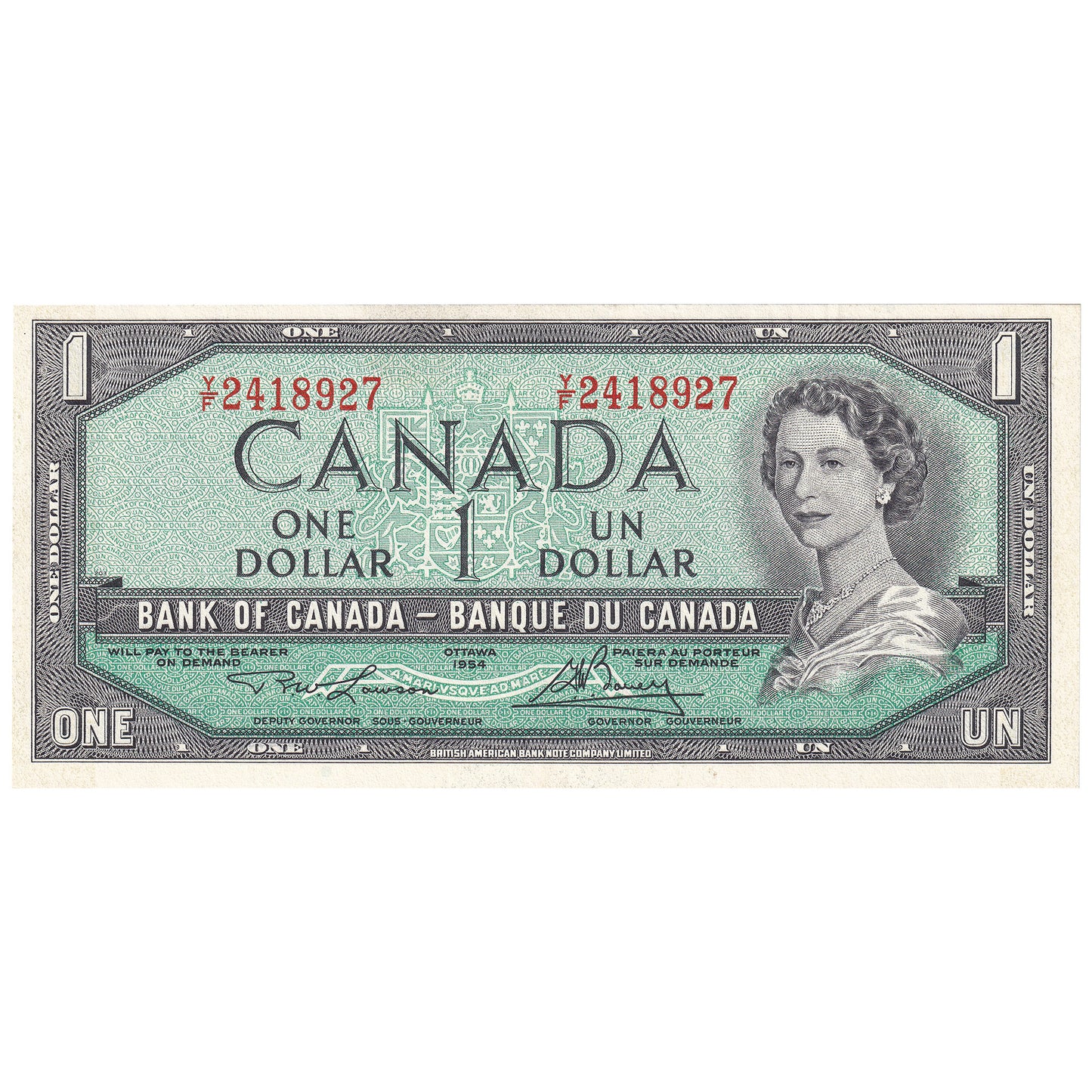BC-37d 1954 Canada $1 Lawson-Bouey, Y/F, UNC