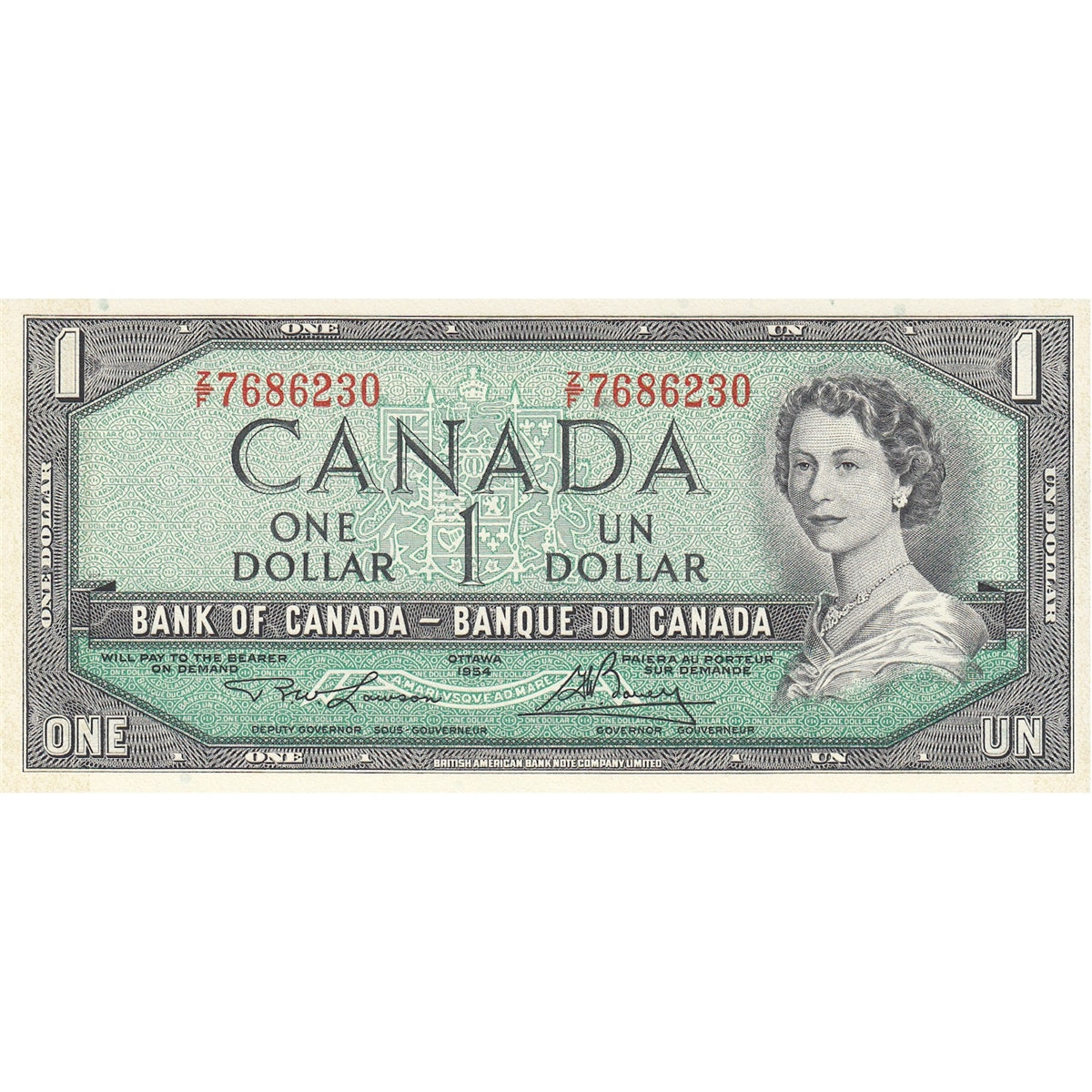 BC-37d 1954 Canada $1 Lawson-Bouey, Z/F, CUNC