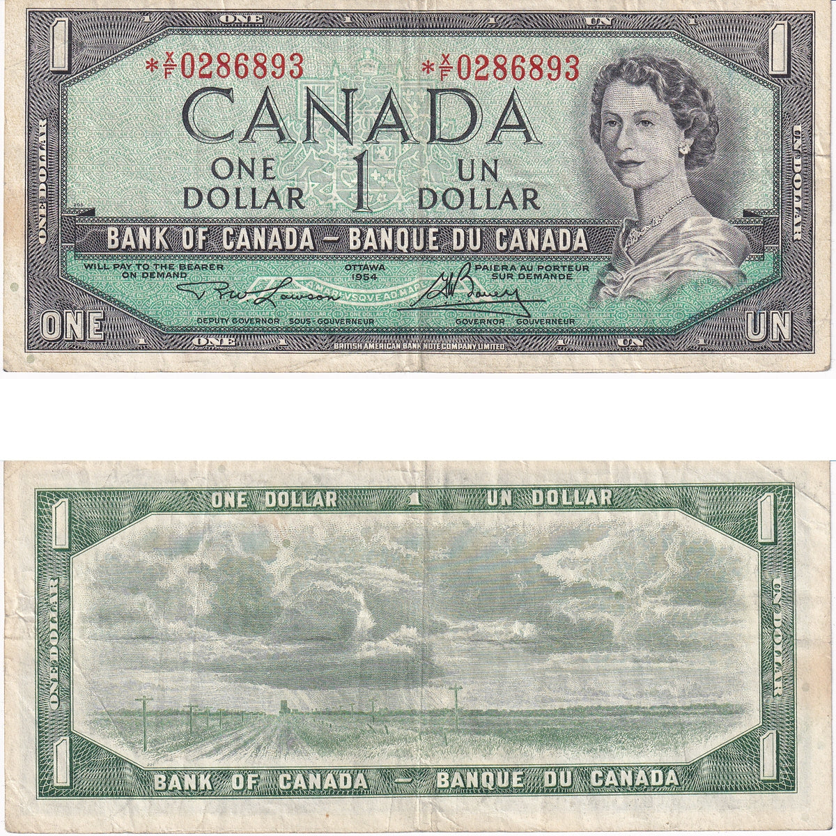BC-37dA 1954 Canada $1 Lawson-Bouey, *X/F, F-VF
