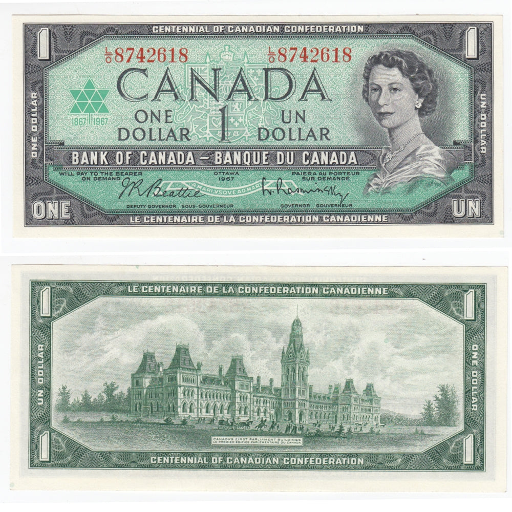 BC-45b 1967 Canada $1 Beattie-Rasminsky, L/O, Uncirculated (MS60)