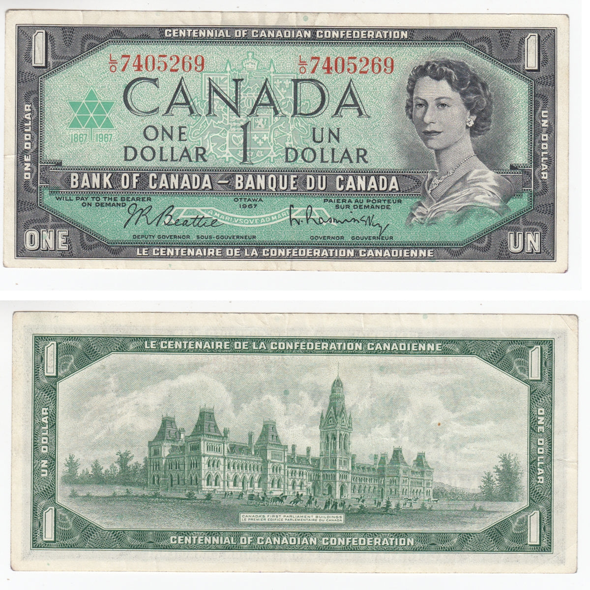 BC-45b 1967 Canada $1 Beattie-Rasminsky, L/O, VF