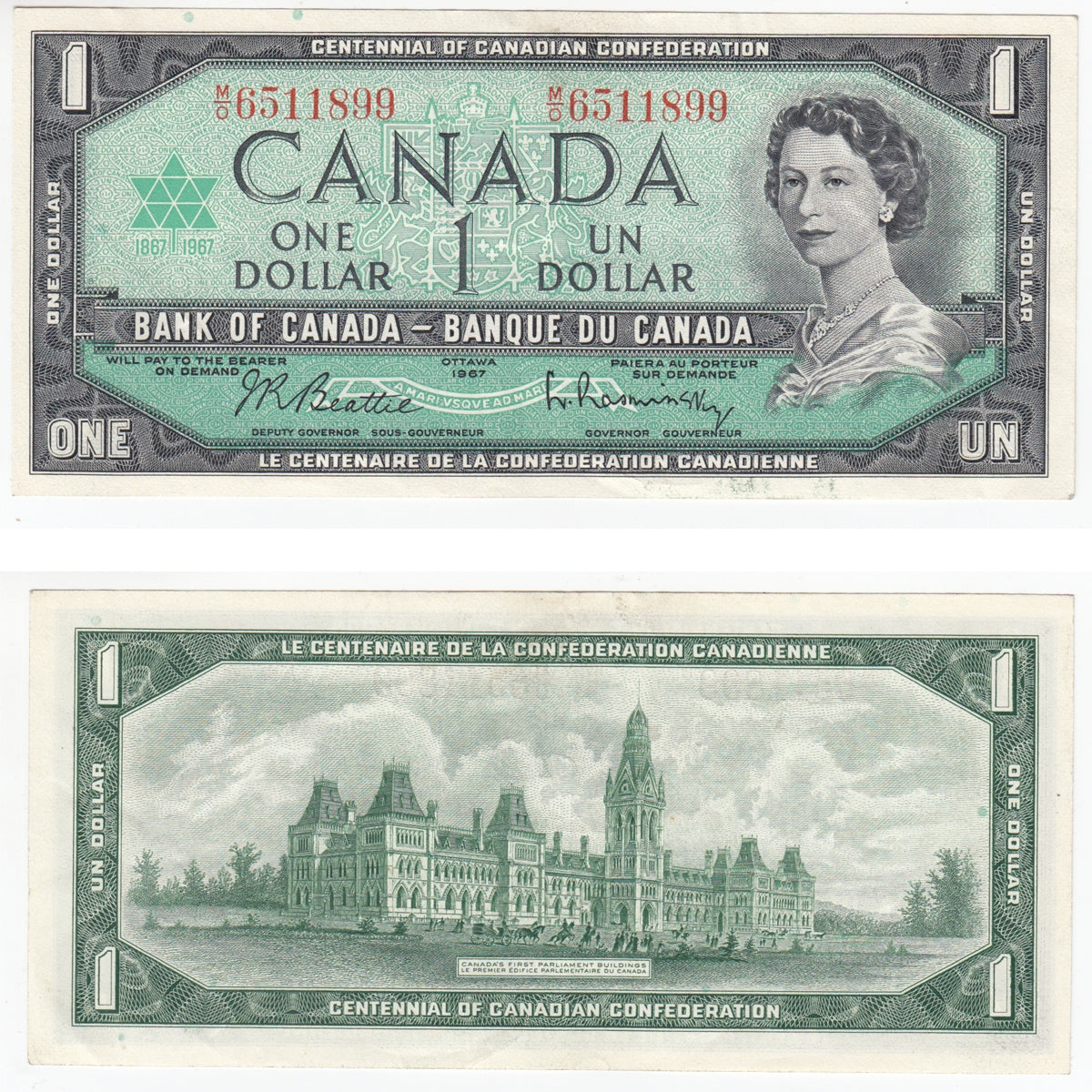 BC-45b 1967 Canada $1 Beattie-Rasminsky, M/O, EF