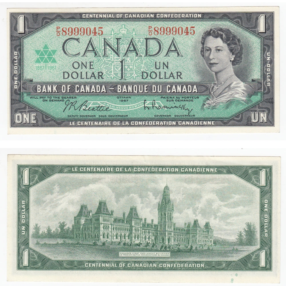 BC-45b 1967 Canada $1 Beattie-Rasminsky, P/O, AU-UNC (AU55)