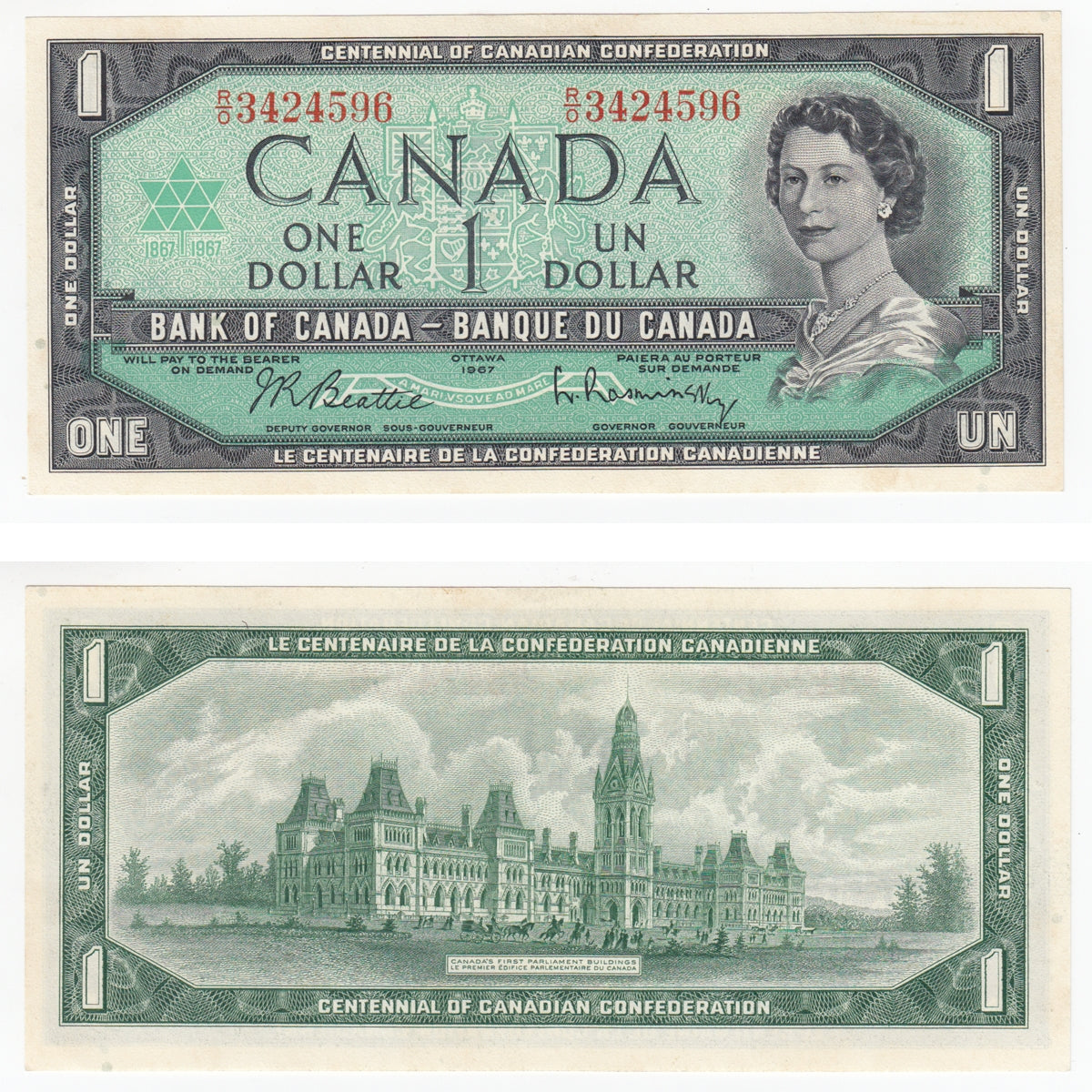 BC-45b 1967 Canada $1 Beattie-Rasminsky, R/O, Choice Uncirculated (CUNC63)