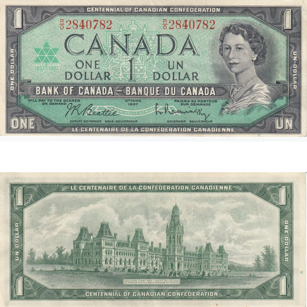BC-45b 1967 Canada $1 Beattie-Rasminsky, R/O, EF