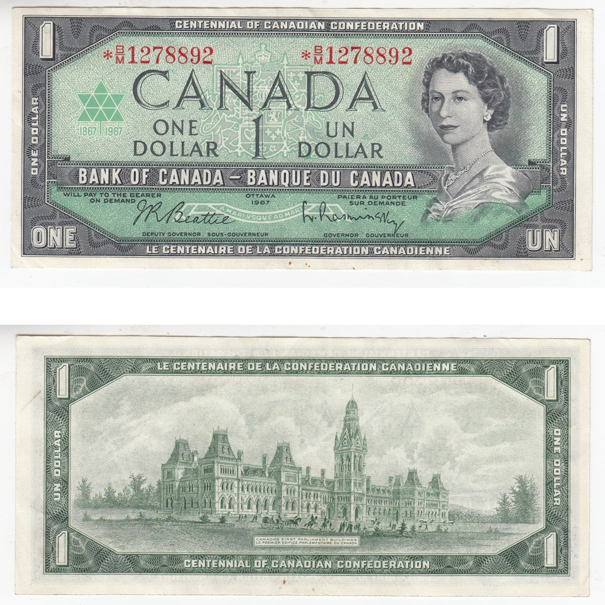 BC-45bA-i 1967 Canada $1 Beattie-Rasminsky, *B/M, EF