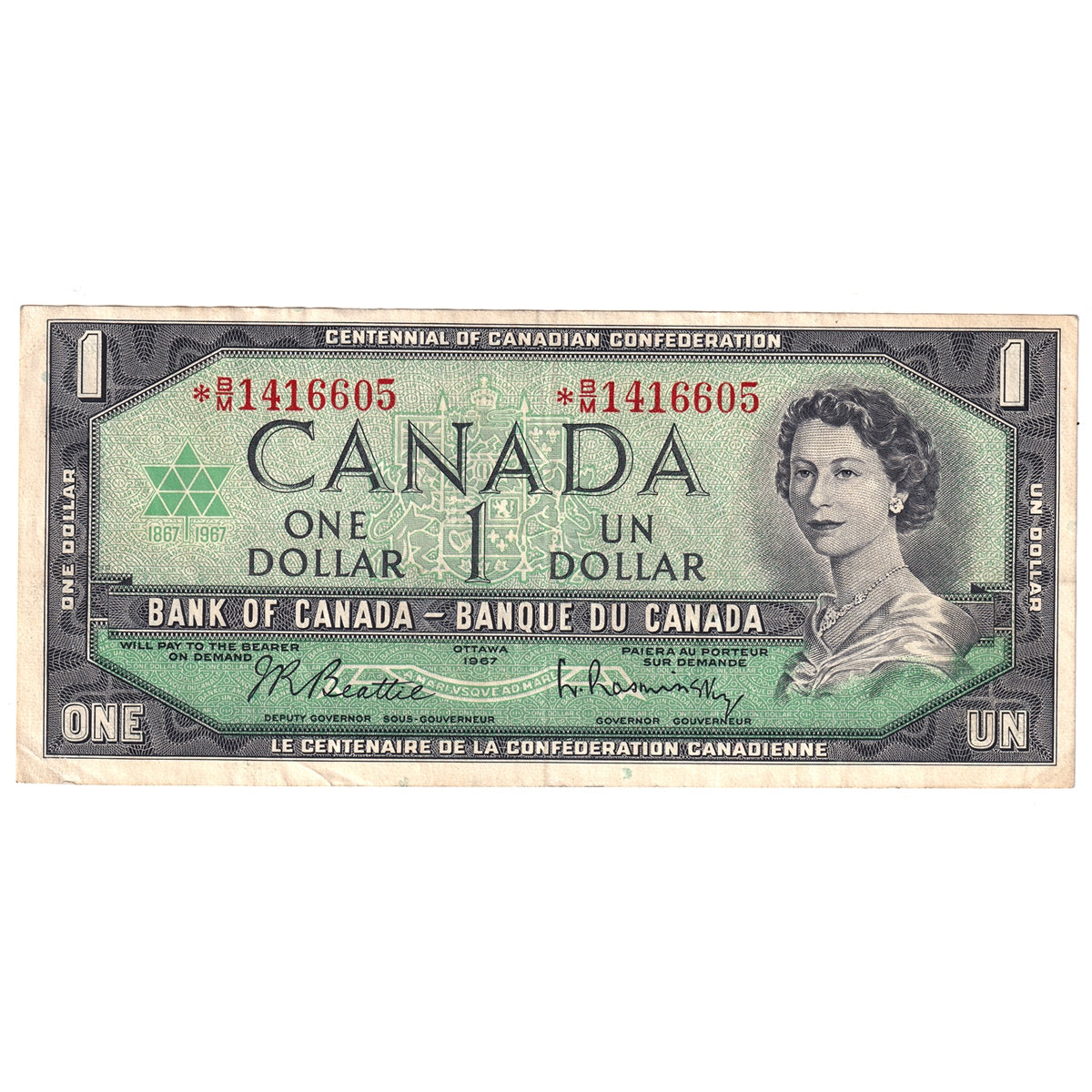 BC-45bA-i 1967 Canada $1 Beattie-Rasminsky, *B/M, VF-EF