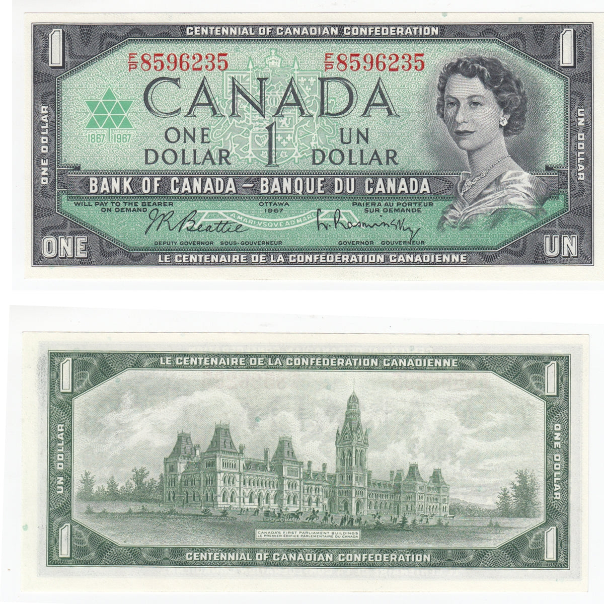 BC-45b-i 1967 Canada $1 Beattie-Rasminsky, F/P, UNC