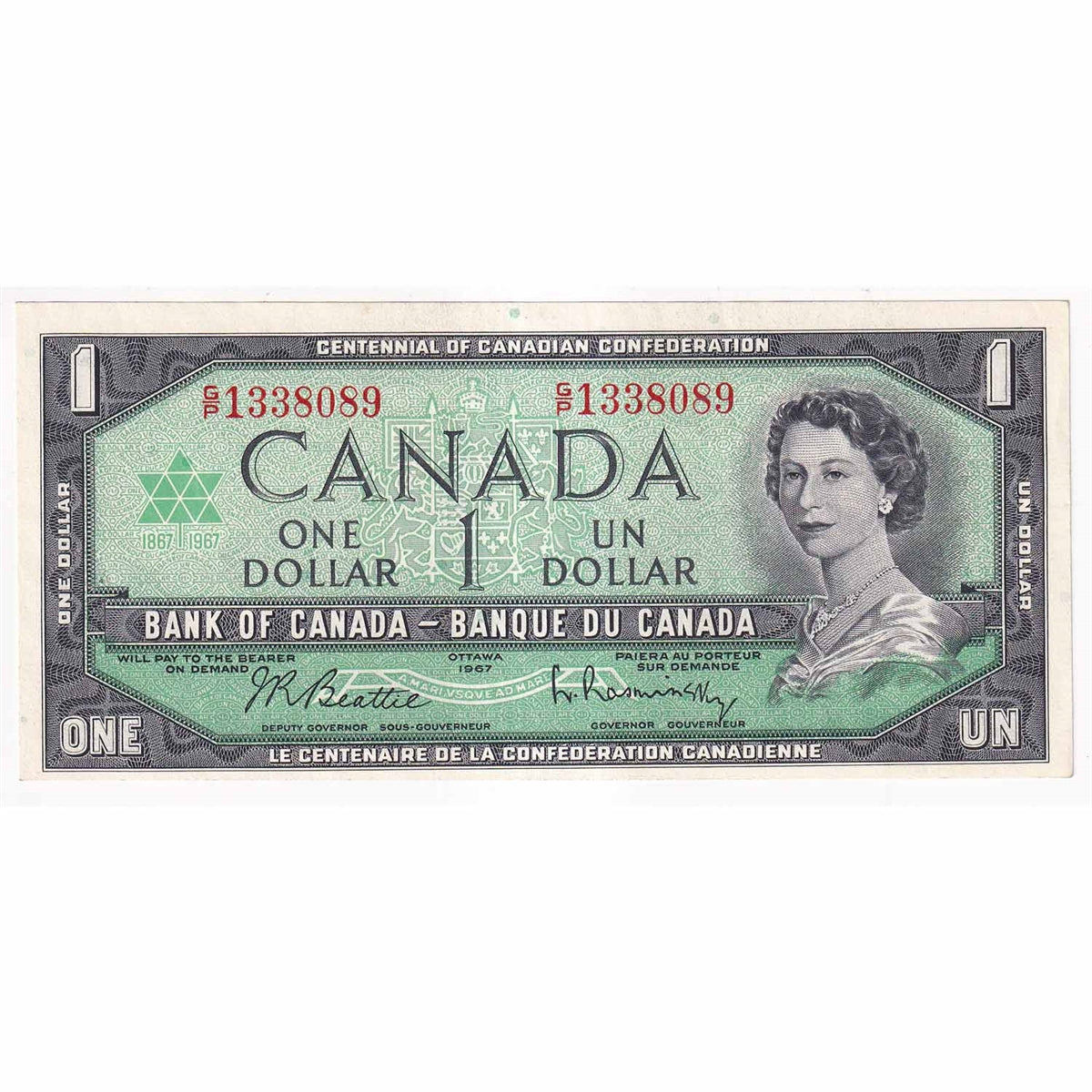 BC-45b-i 1967 Canada $1 Beattie-Rasminsky, G/P, UNC